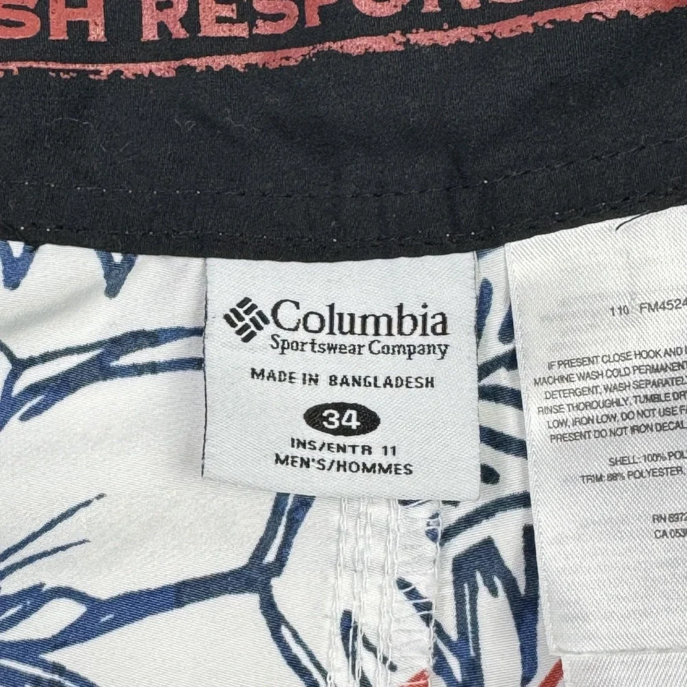 Columbia PFG Shorts Mens 34 White Fish Floral Omni Shade Board‎ Swim Trunks
